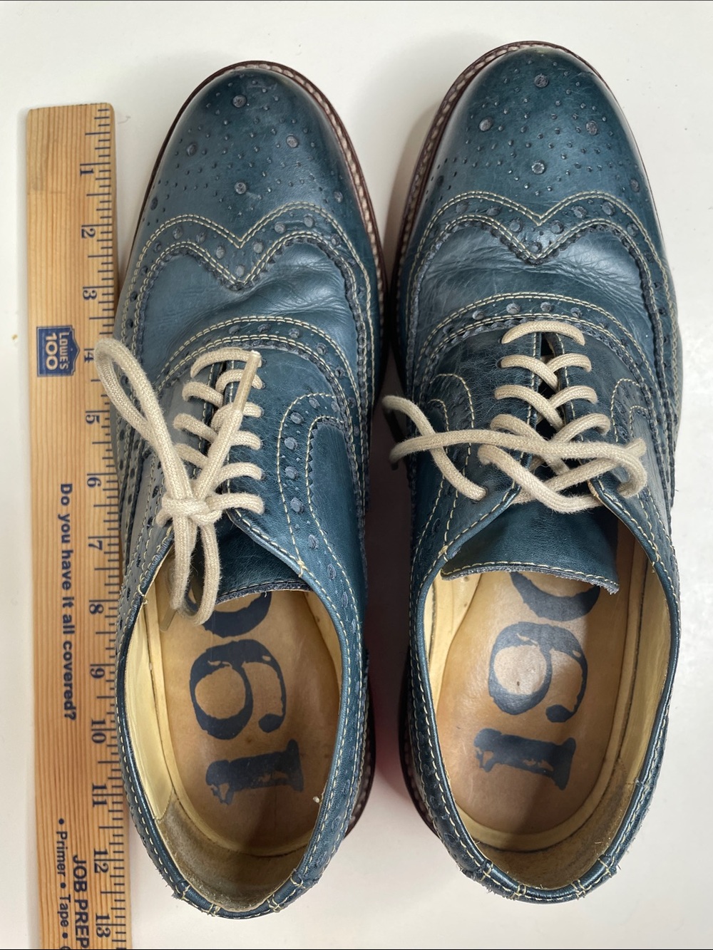 Men’s 1901 leather wing tip blue oxfords size 8.5 M with white stitching GUC - Picture 7 of 7